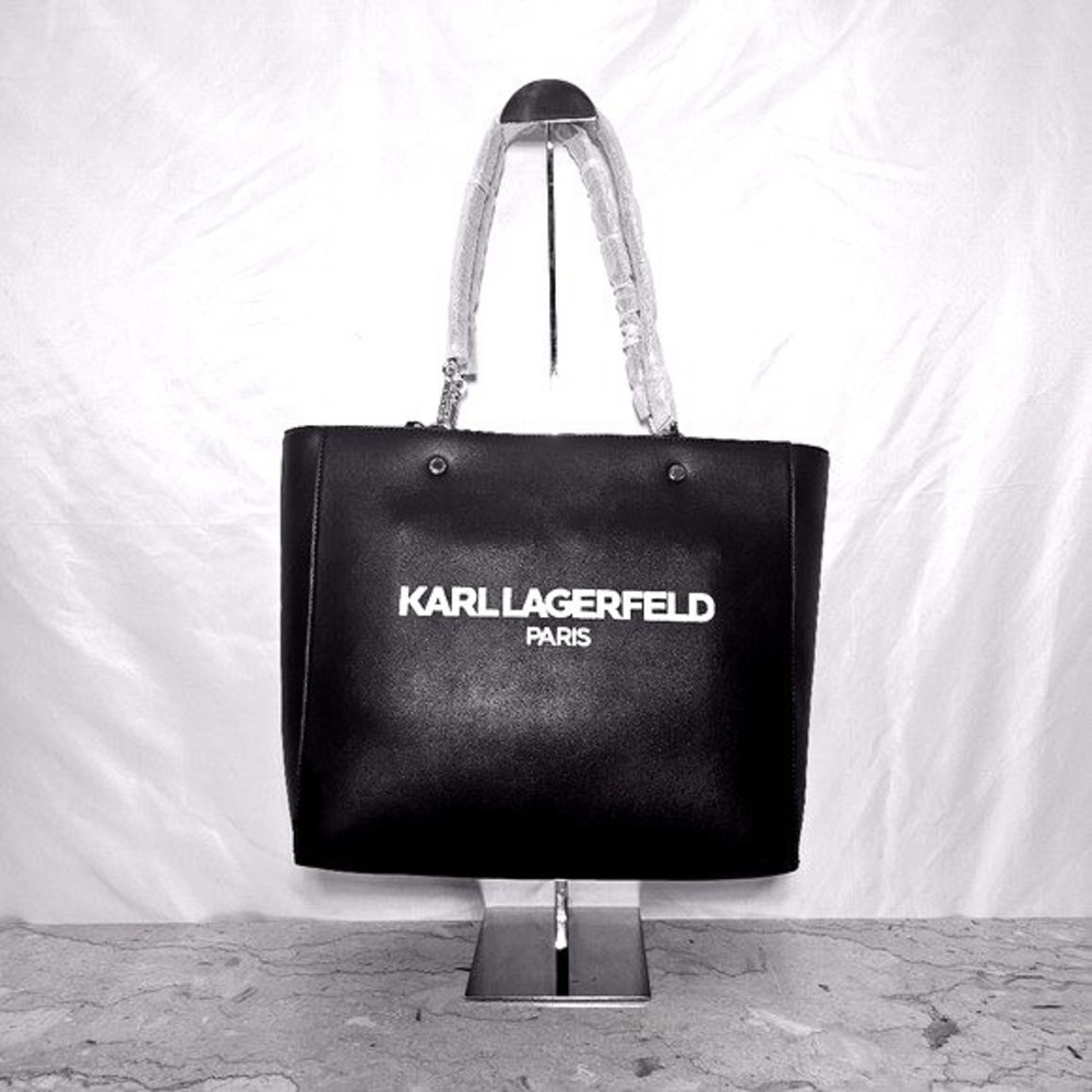 Karl Lagerfeld Paris Adele Black Zippered Double Handled Tote Bag